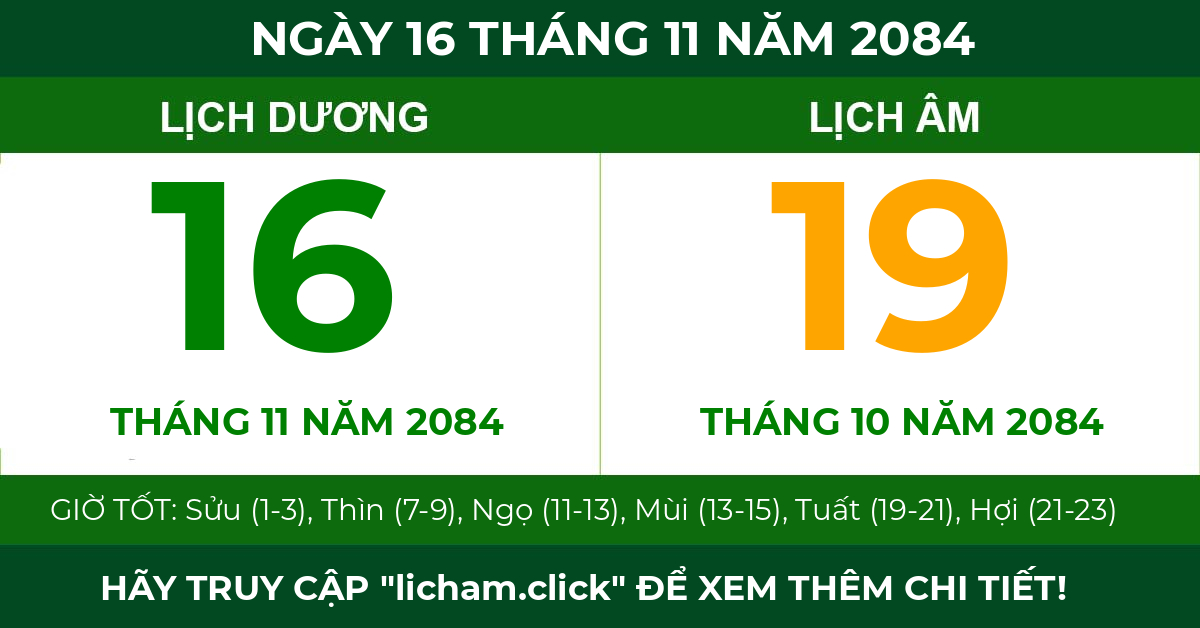 lịch âm ngày 16 tháng 11 năm 2084