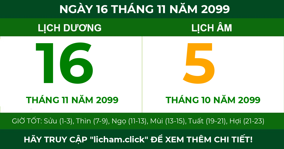 lịch âm ngày 16 tháng 11 năm 2099
