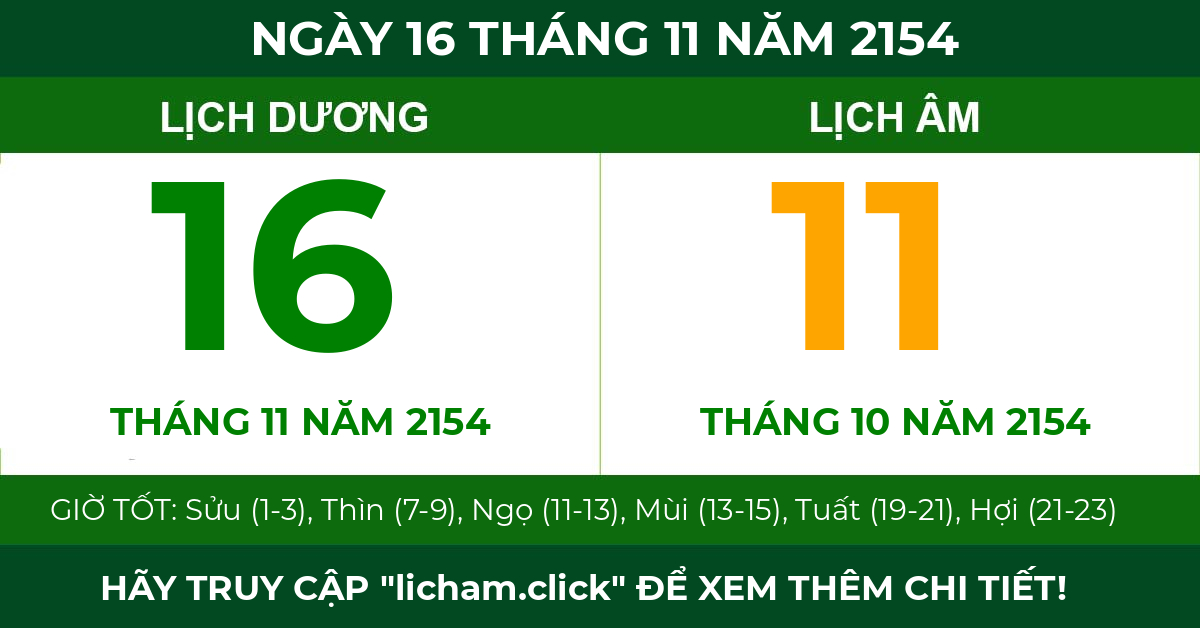 lịch âm ngày 16 tháng 11 năm 2154