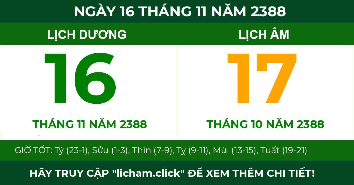 lịch âm ngày 16 tháng 11 năm 2388