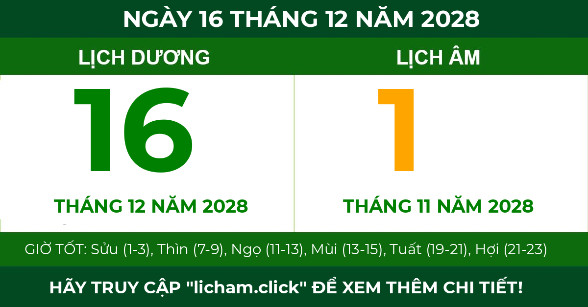lịch âm ngày 16 tháng 12 năm 2028