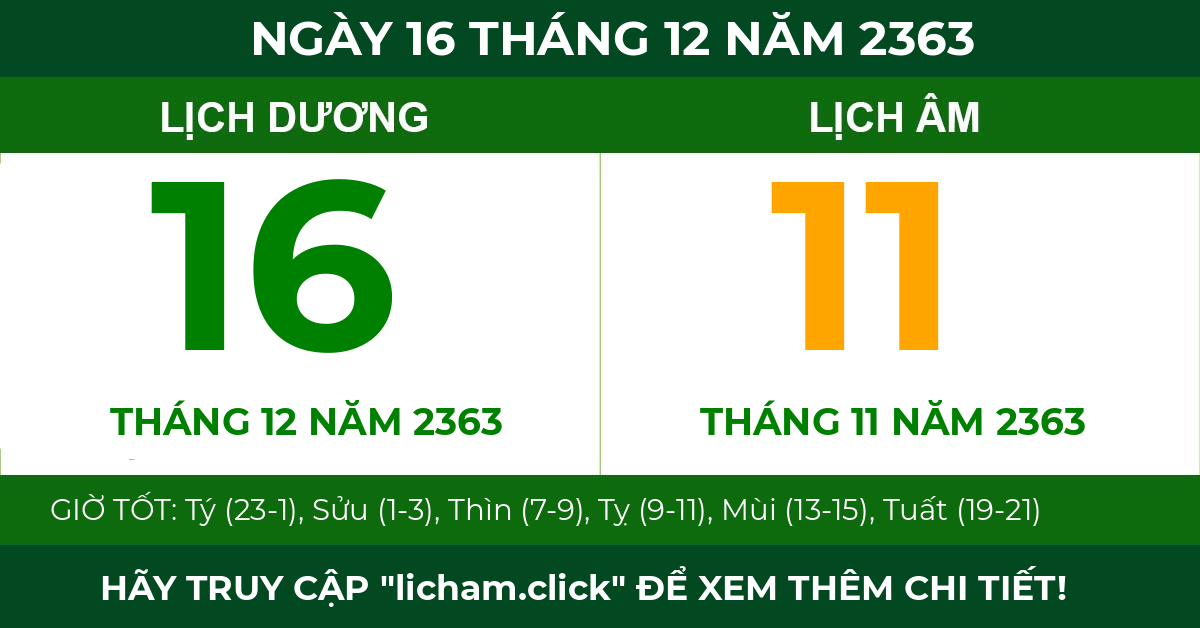 lịch âm ngày 16 tháng 12 năm 2363