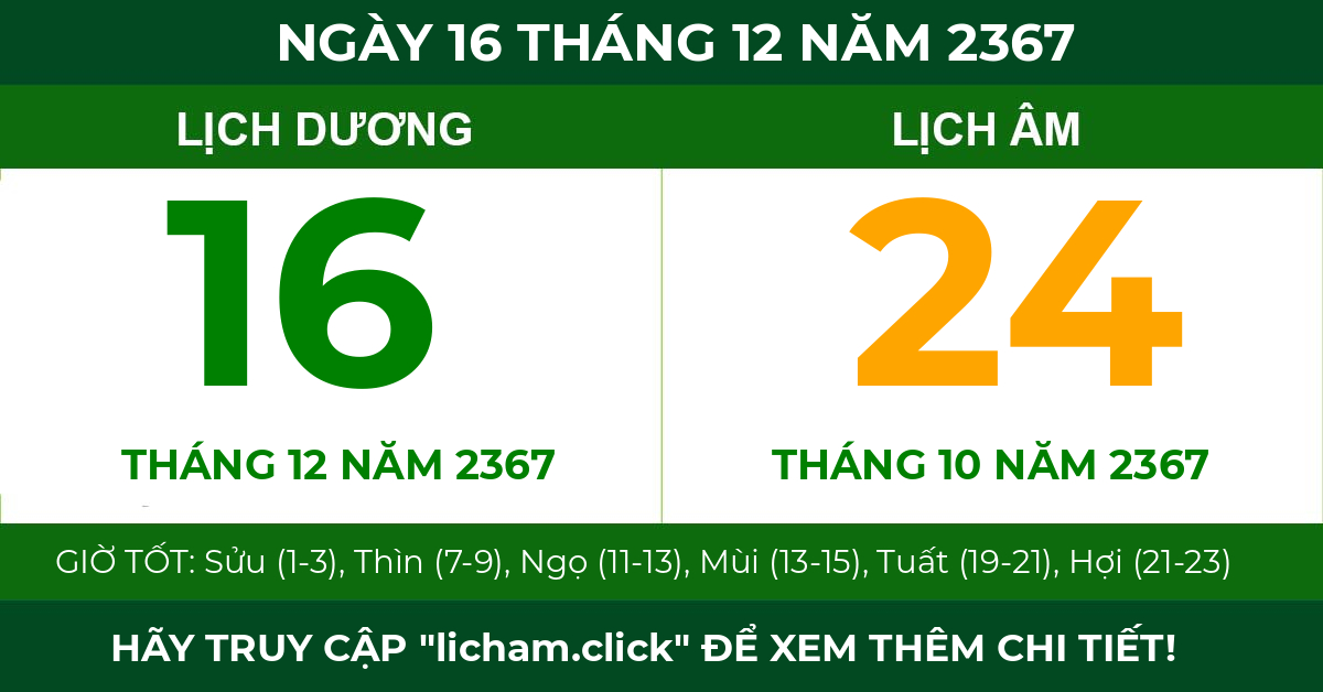 lịch âm ngày 16 tháng 12 năm 2367