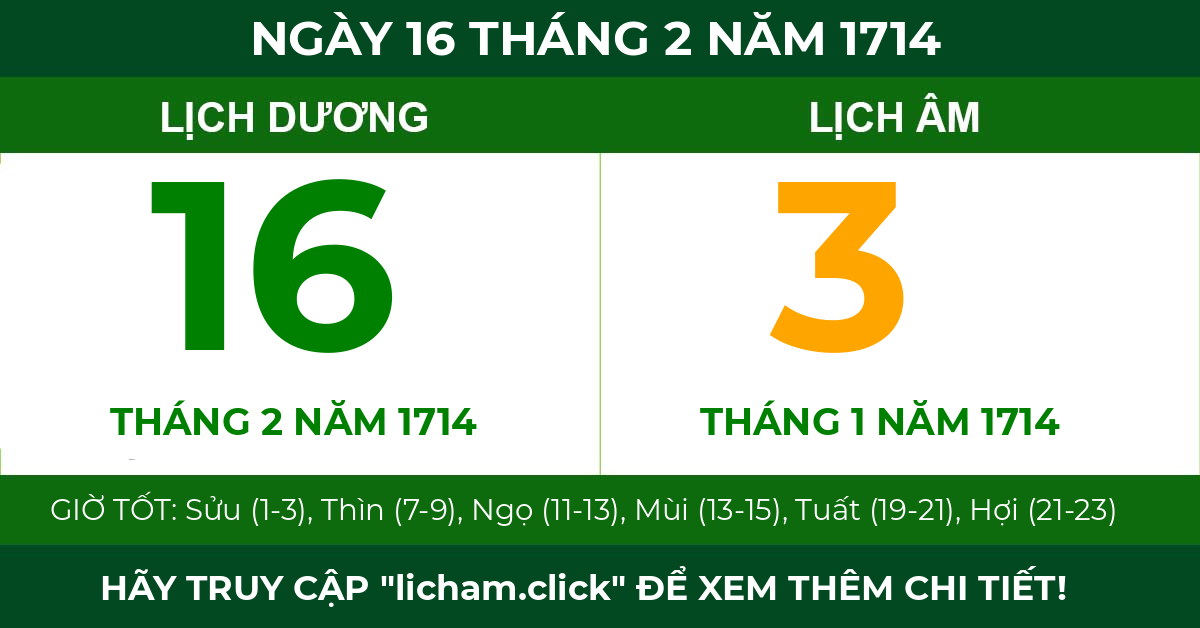 lịch âm ngày 16 tháng 2 năm 1714