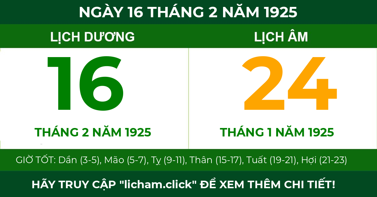 lịch âm ngày 16 tháng 2 năm 1925