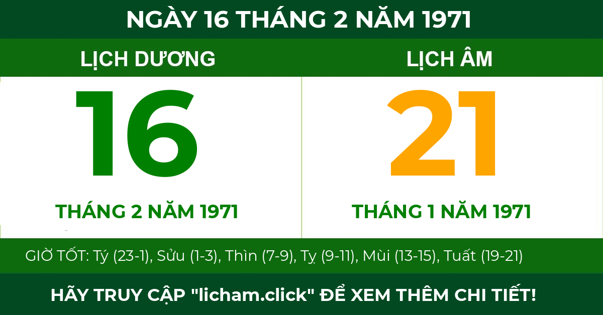 lịch âm ngày 16 tháng 2 năm 1971