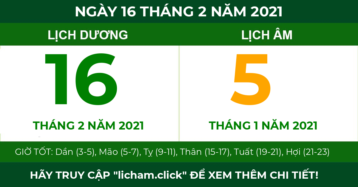 lịch âm ngày 16 tháng 2 năm 2021