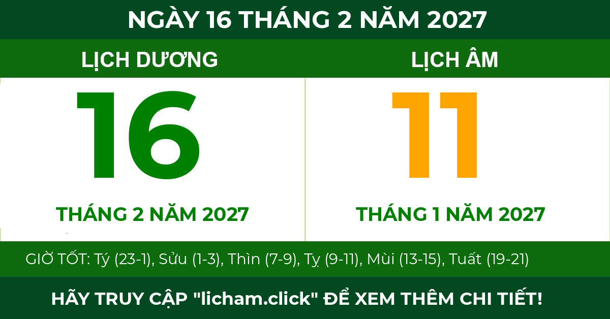 lịch âm ngày 16 tháng 2 năm 2027