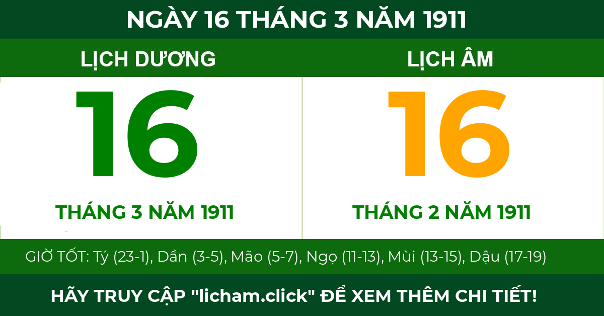 lịch âm ngày 16 tháng 3 năm 1911