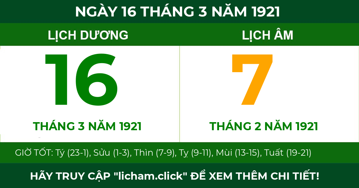 lịch âm ngày 16 tháng 3 năm 1921