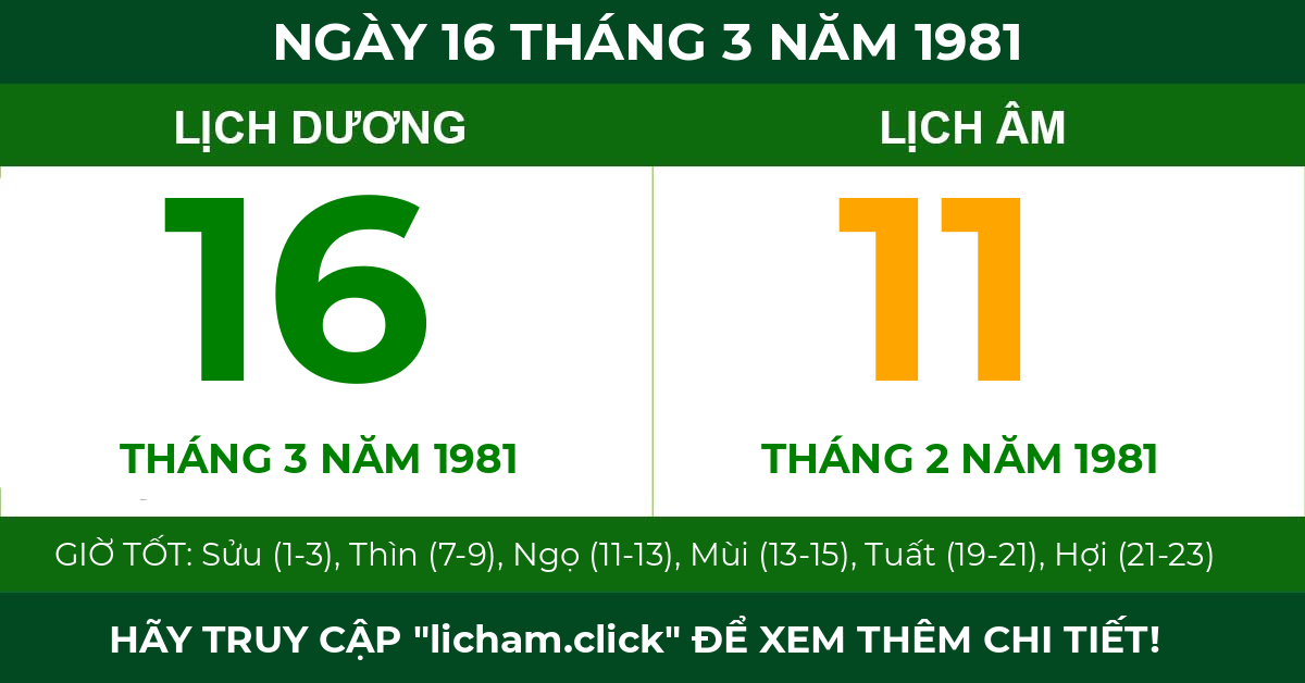 lịch âm ngày 16 tháng 3 năm 1981