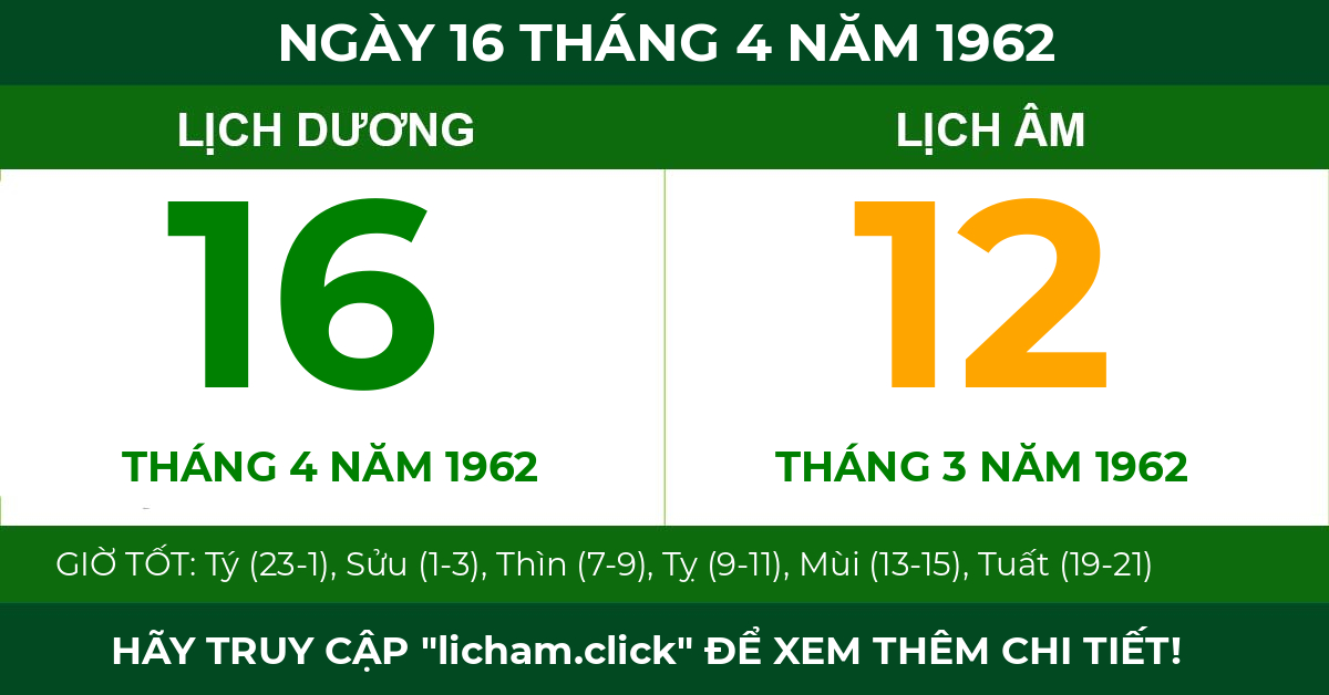 lịch âm ngày 16 tháng 4 năm 1962