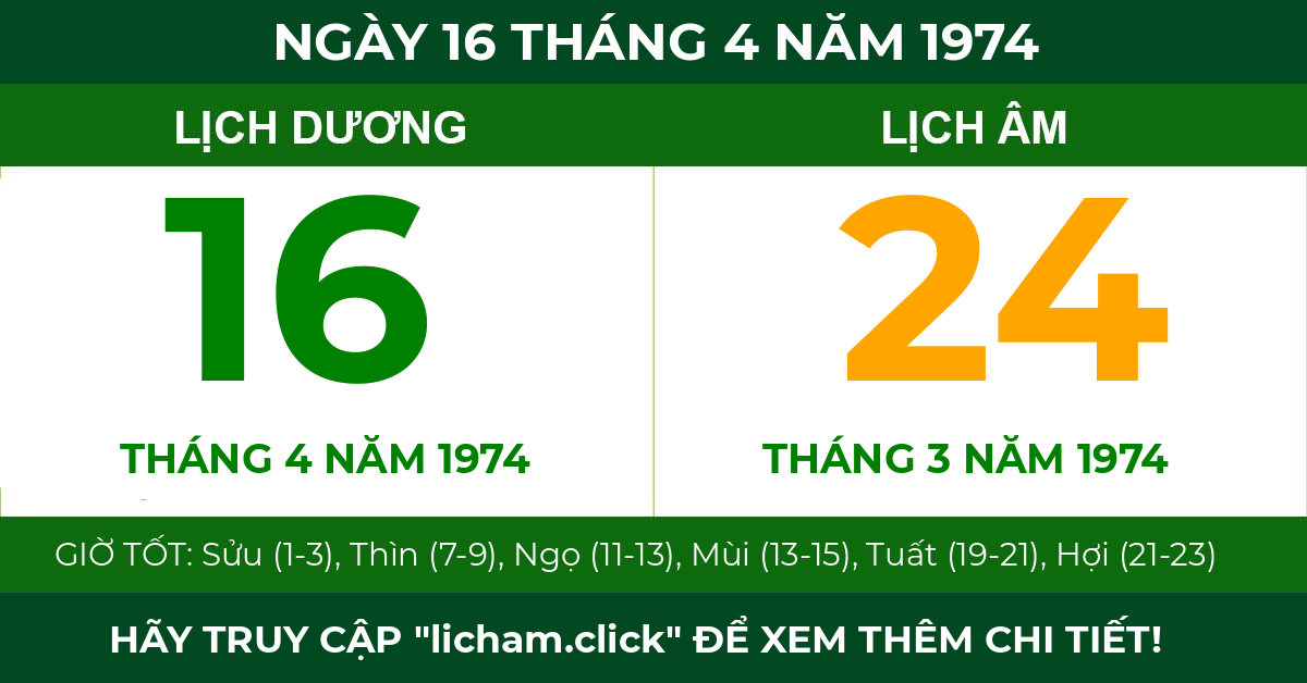 lịch âm ngày 16 tháng 4 năm 1974