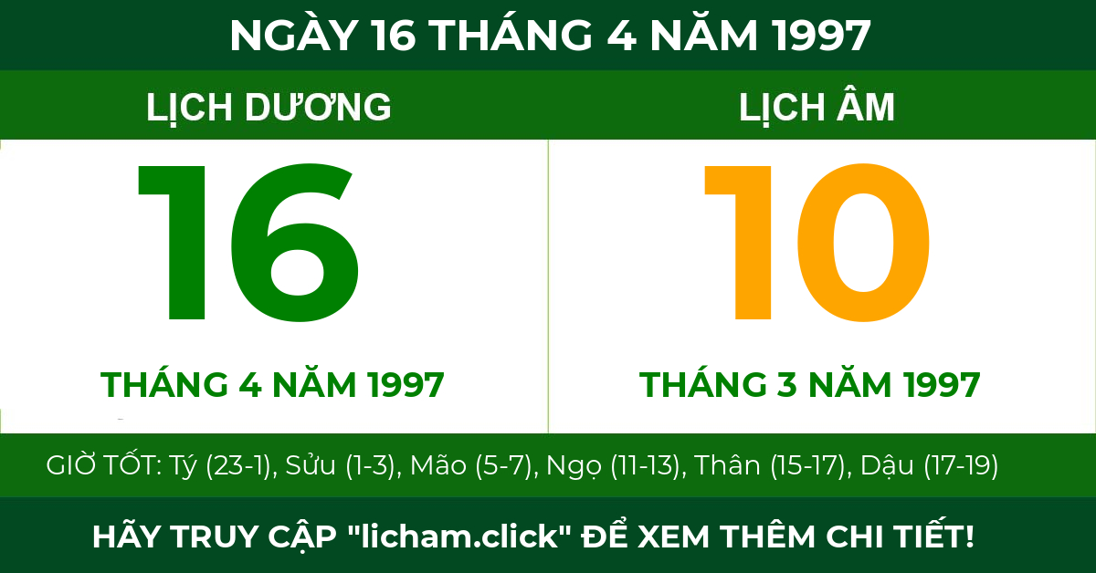 lịch âm ngày 16 tháng 4 năm 1997