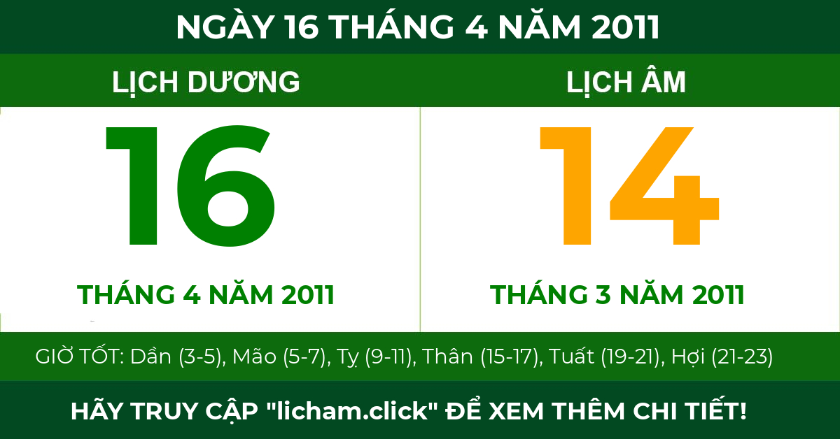 lịch âm ngày 16 tháng 4 năm 2011