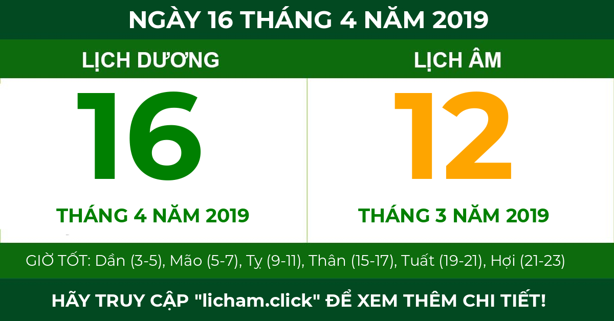 lịch âm ngày 16 tháng 4 năm 2019