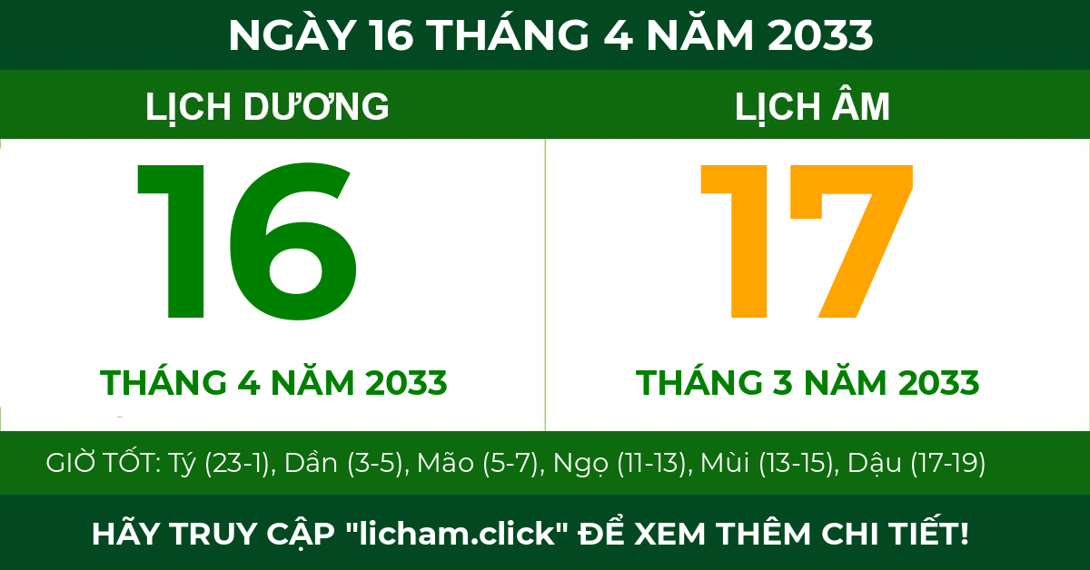 lịch âm ngày 16 tháng 4 năm 2033