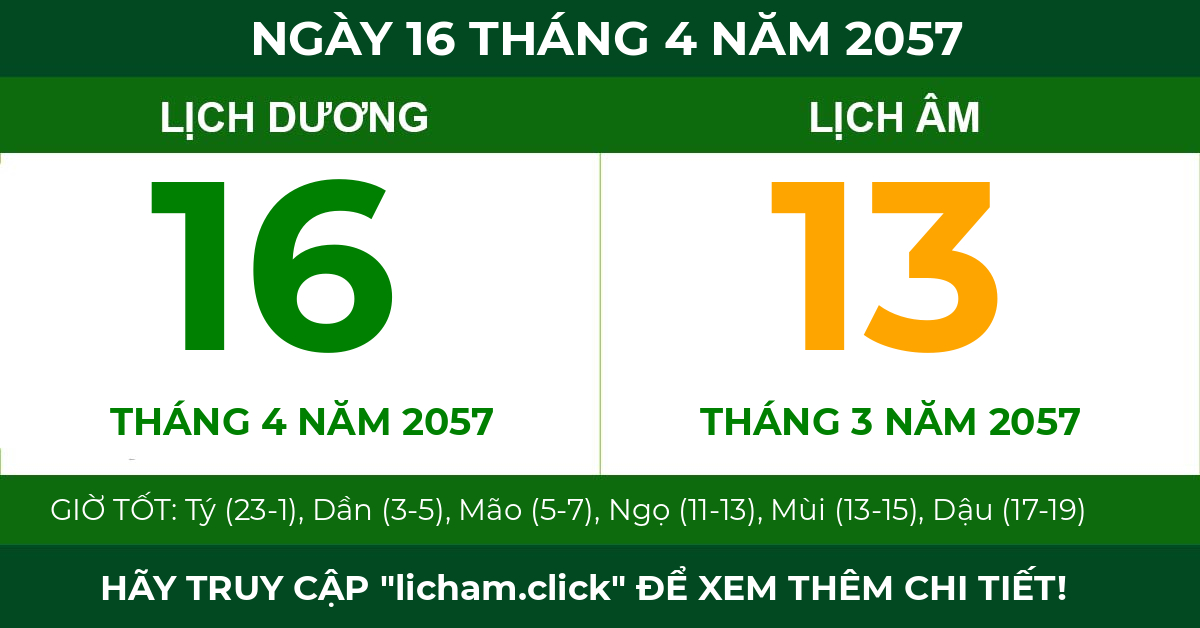 lịch âm ngày 16 tháng 4 năm 2057
