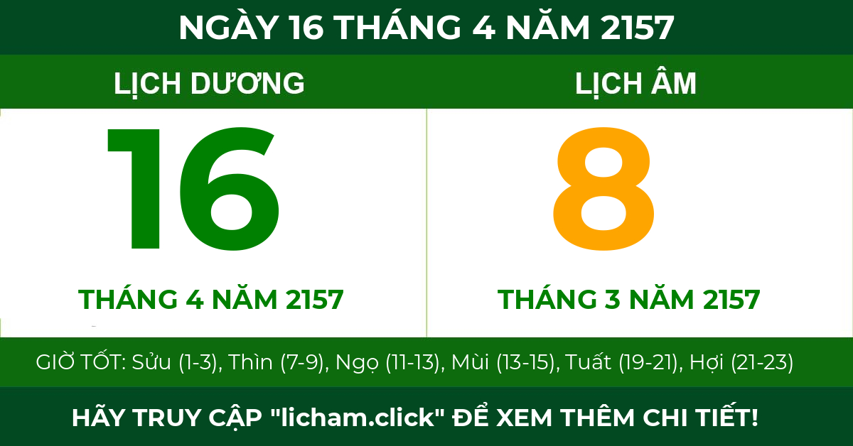 lịch âm ngày 16 tháng 4 năm 2157