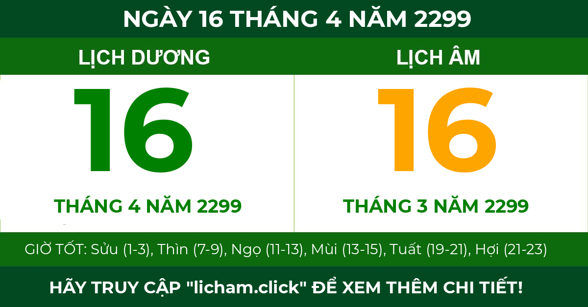 lịch âm ngày 16 tháng 4 năm 2299