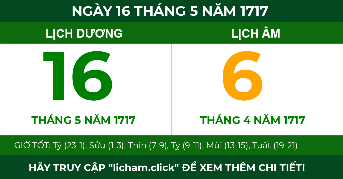 lịch âm ngày 16 tháng 5 năm 1717