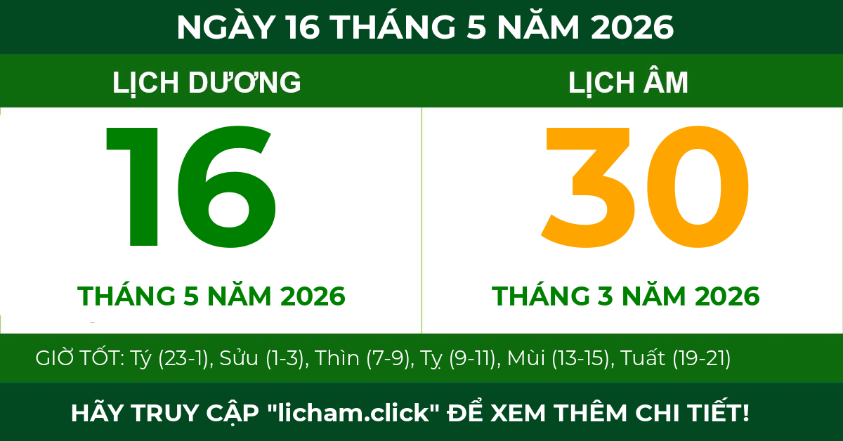 lịch âm ngày 16 tháng 5 năm 2026
