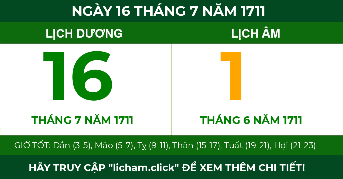 lịch âm ngày 16 tháng 7 năm 1711