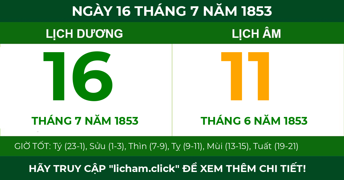 lịch âm ngày 16 tháng 7 năm 1853