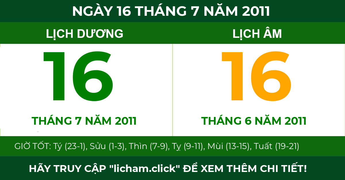 lịch âm ngày 16 tháng 7 năm 2011