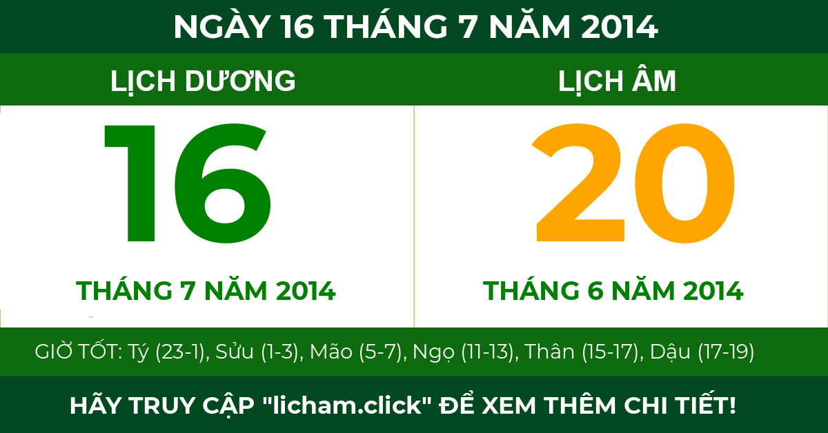 lịch âm ngày 16 tháng 7 năm 2014