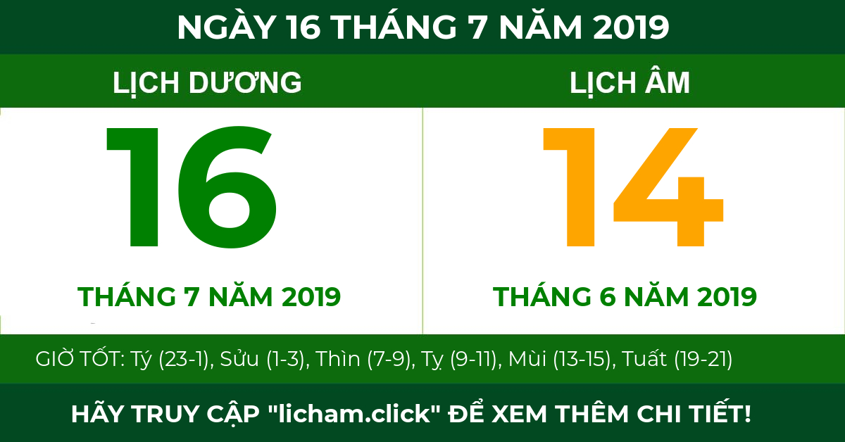 lịch âm ngày 16 tháng 7 năm 2019
