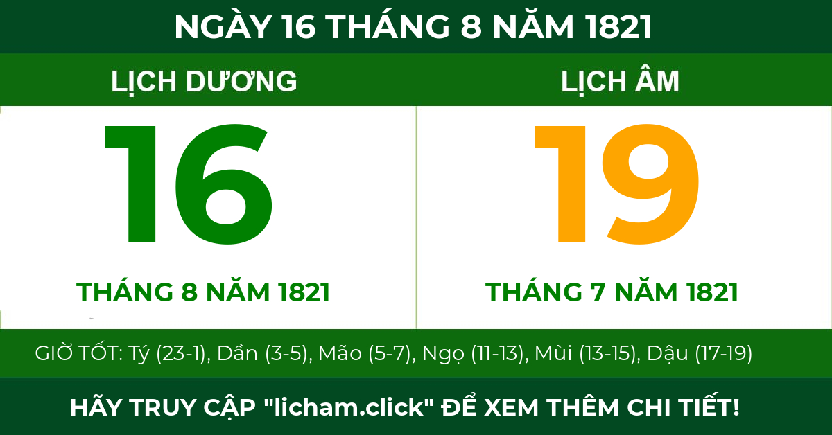 lịch âm ngày 16 tháng 8 năm 1821