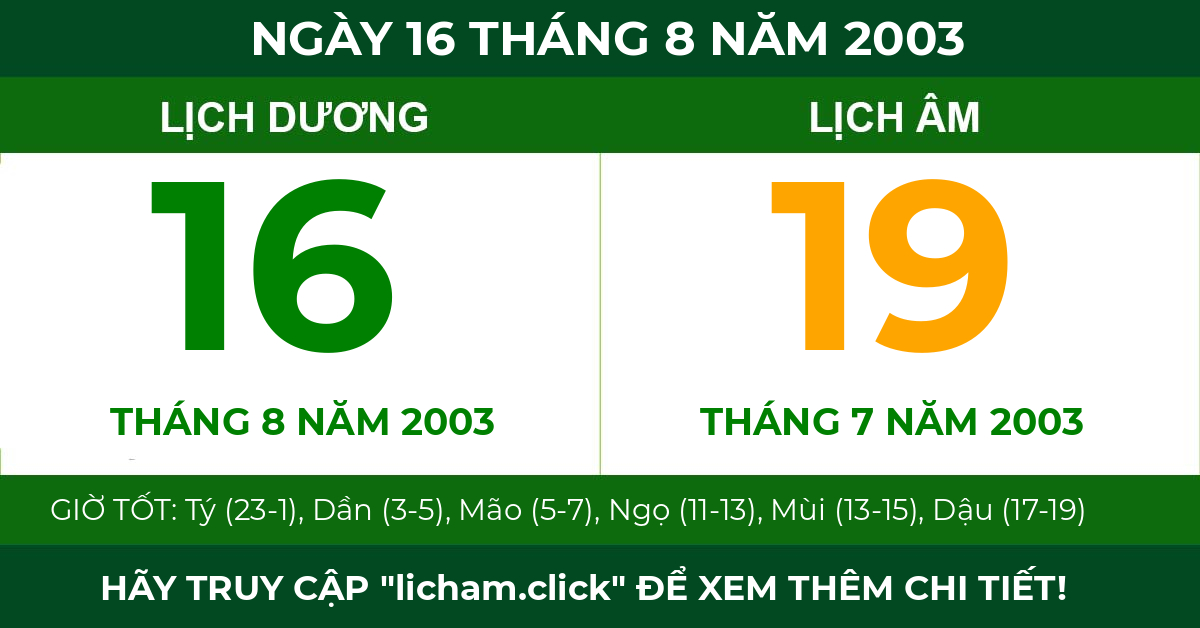 lịch âm ngày 16 tháng 8 năm 2003