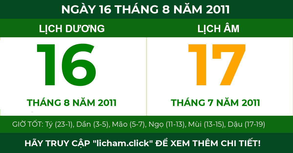 lịch âm ngày 16 tháng 8 năm 2011