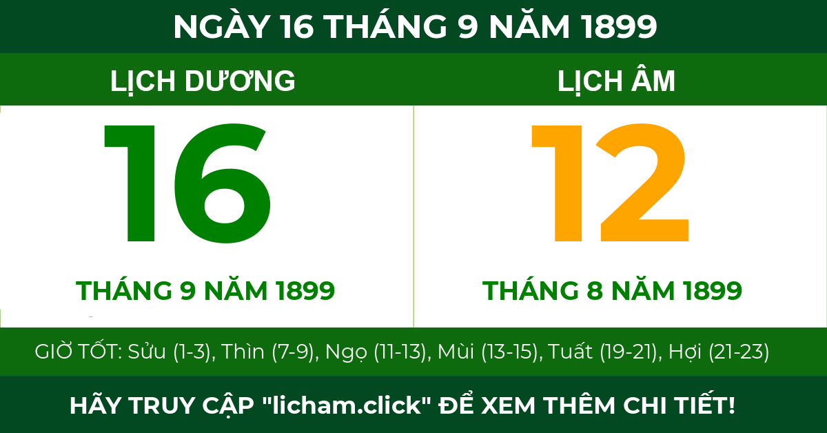 lịch âm ngày 16 tháng 9 năm 1899