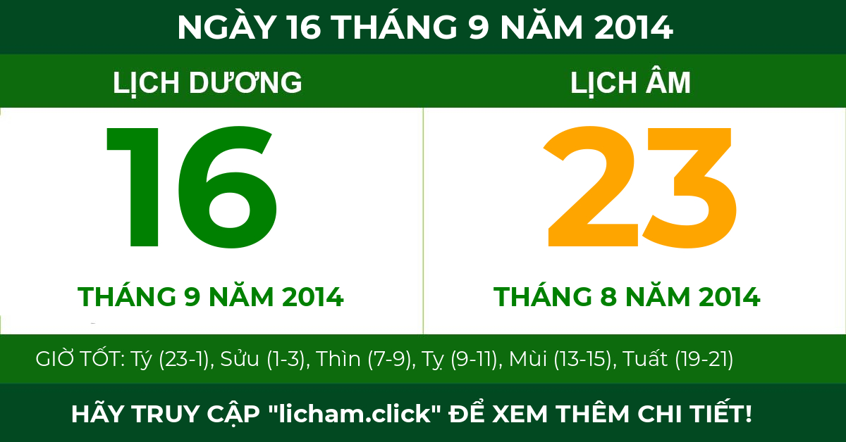 lịch âm ngày 16 tháng 9 năm 2014