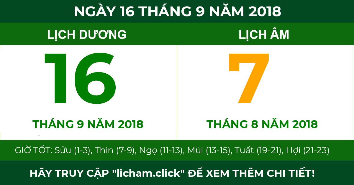 lịch âm ngày 16 tháng 9 năm 2018