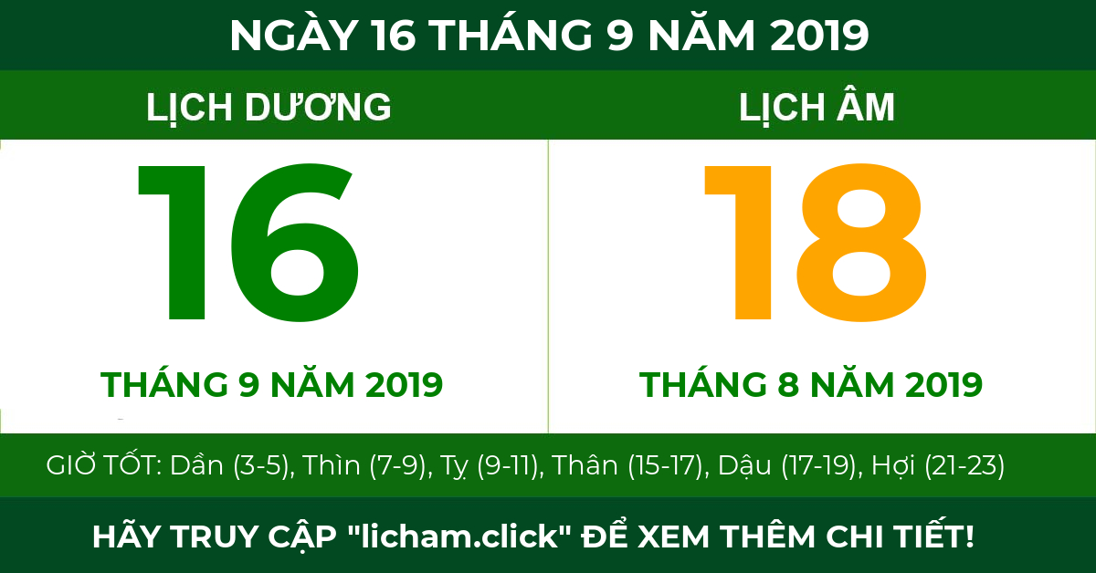 lịch âm ngày 16 tháng 9 năm 2019