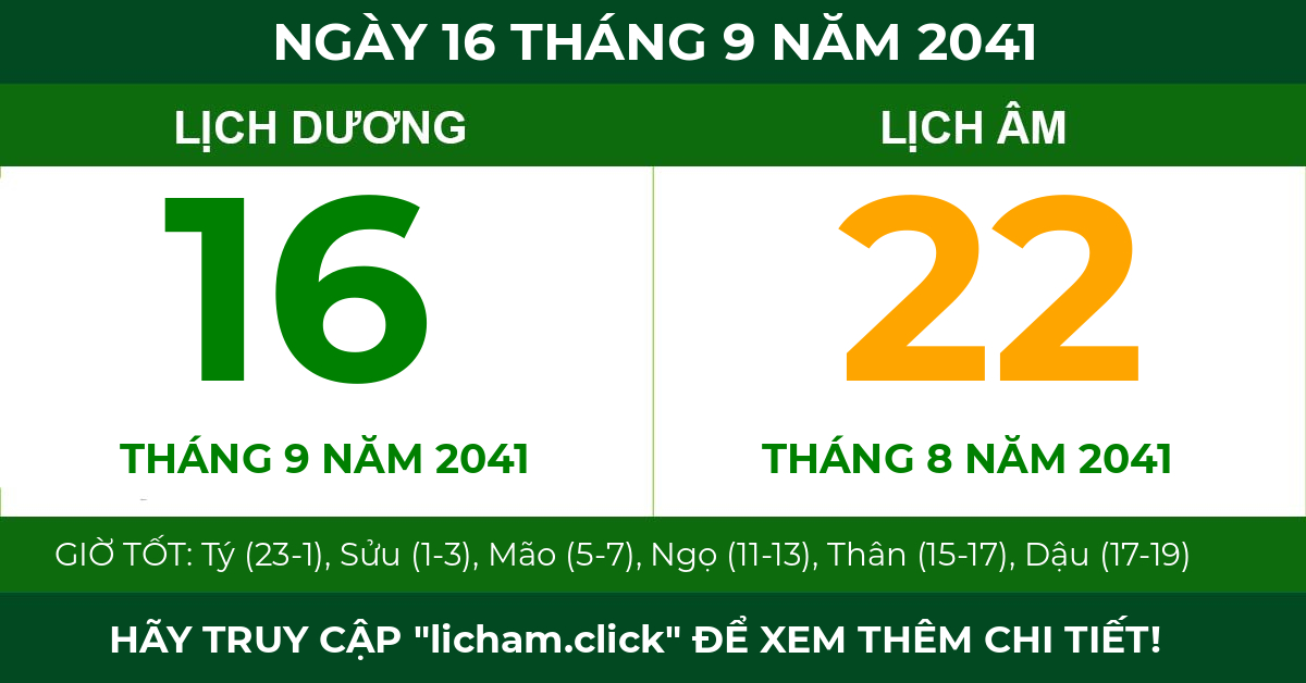 lịch âm ngày 16 tháng 9 năm 2041