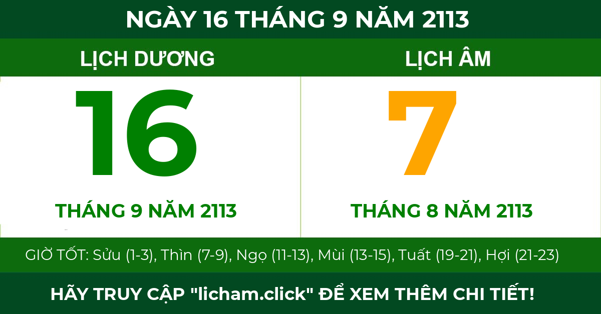 lịch âm ngày 16 tháng 9 năm 2113
