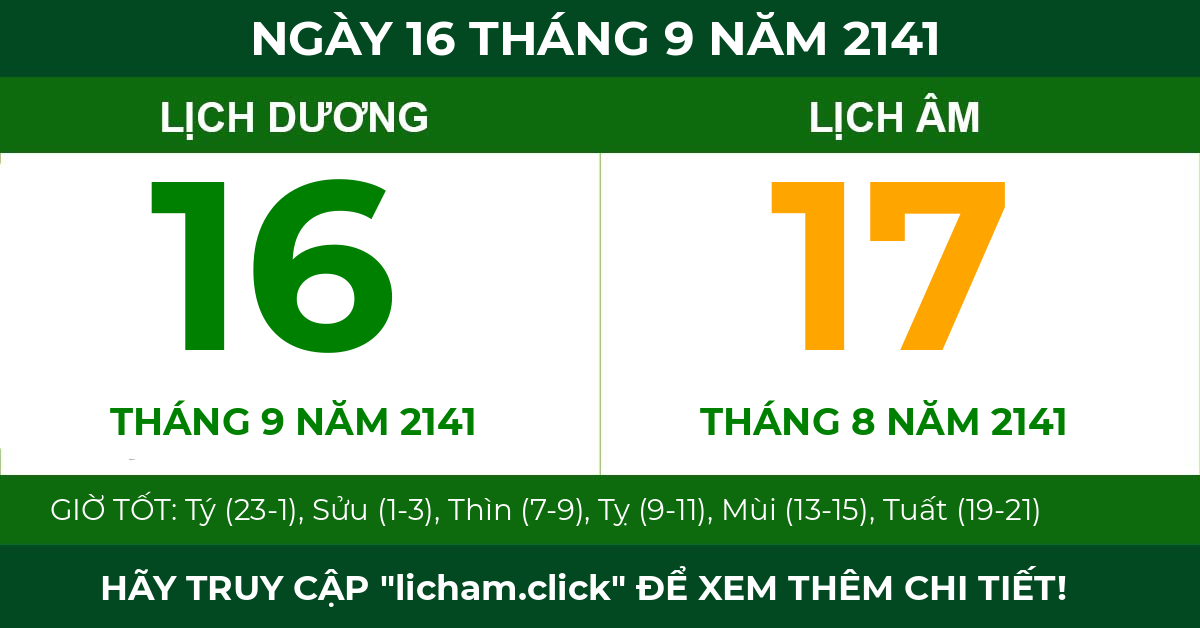 lịch âm ngày 16 tháng 9 năm 2141