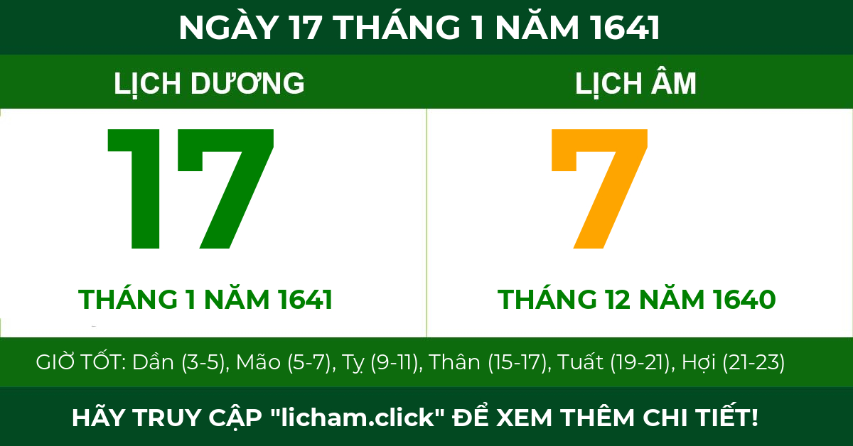 lịch âm ngày 17 tháng 1 năm 1641