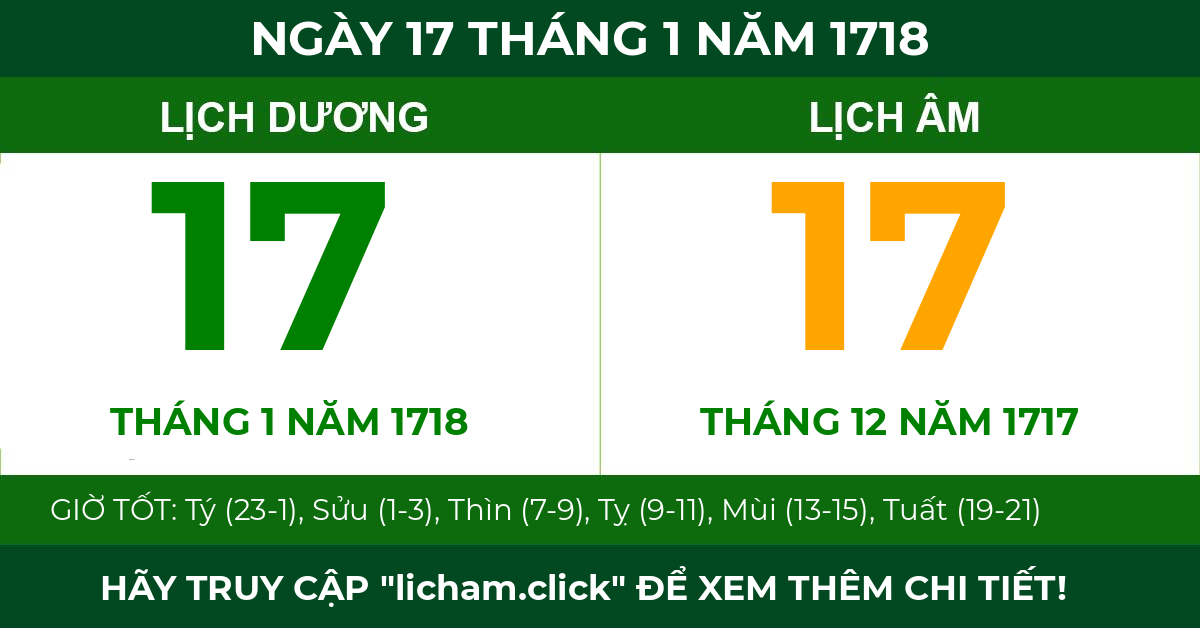 lịch âm ngày 17 tháng 1 năm 1718