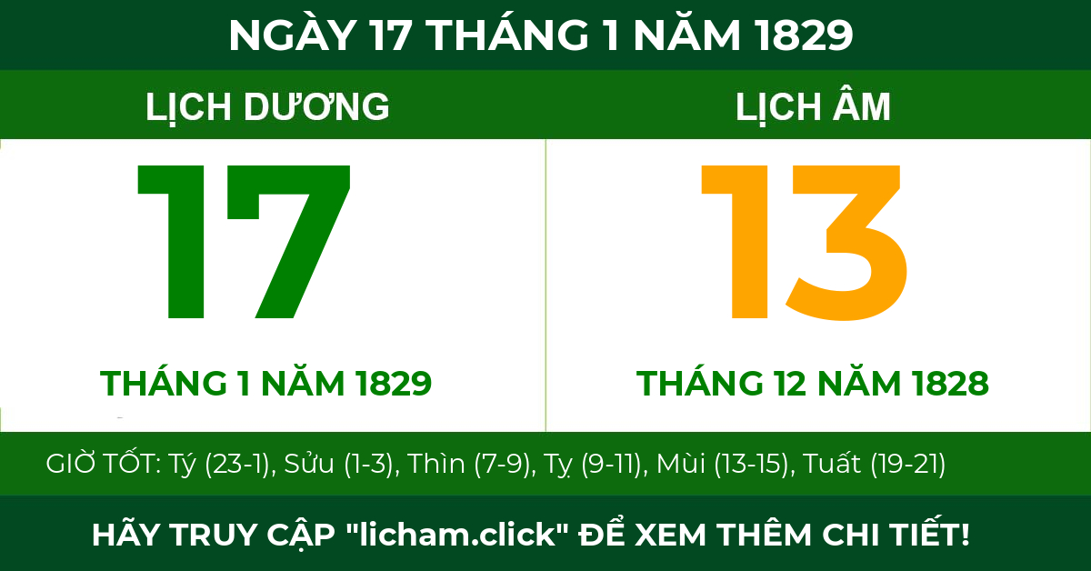 lịch âm ngày 17 tháng 1 năm 1829