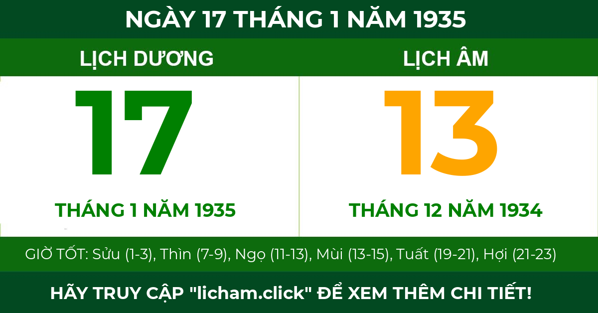 lịch âm ngày 17 tháng 1 năm 1935