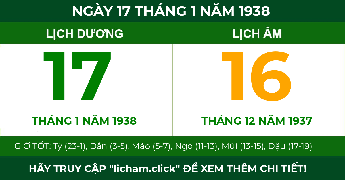 lịch âm ngày 17 tháng 1 năm 1938