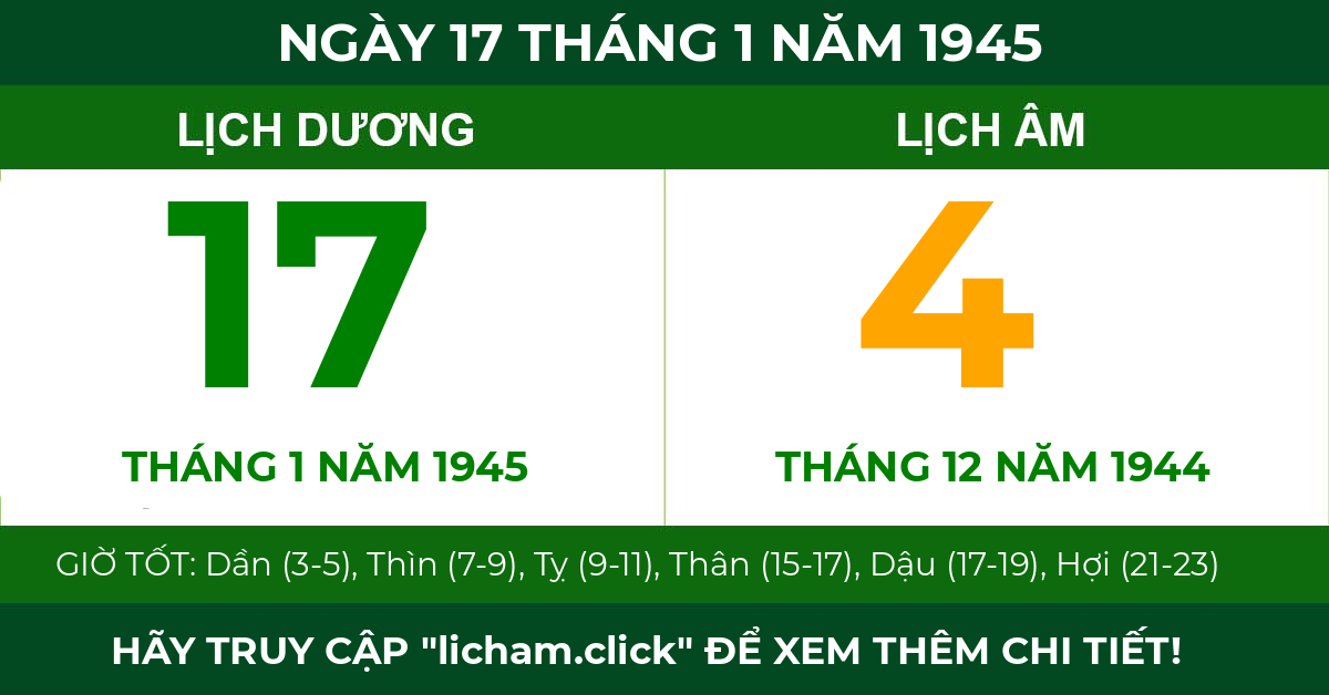 lịch âm ngày 17 tháng 1 năm 1945