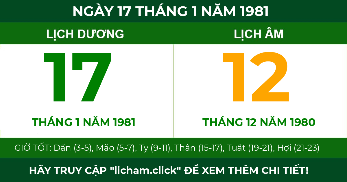 lịch âm ngày 17 tháng 1 năm 1981