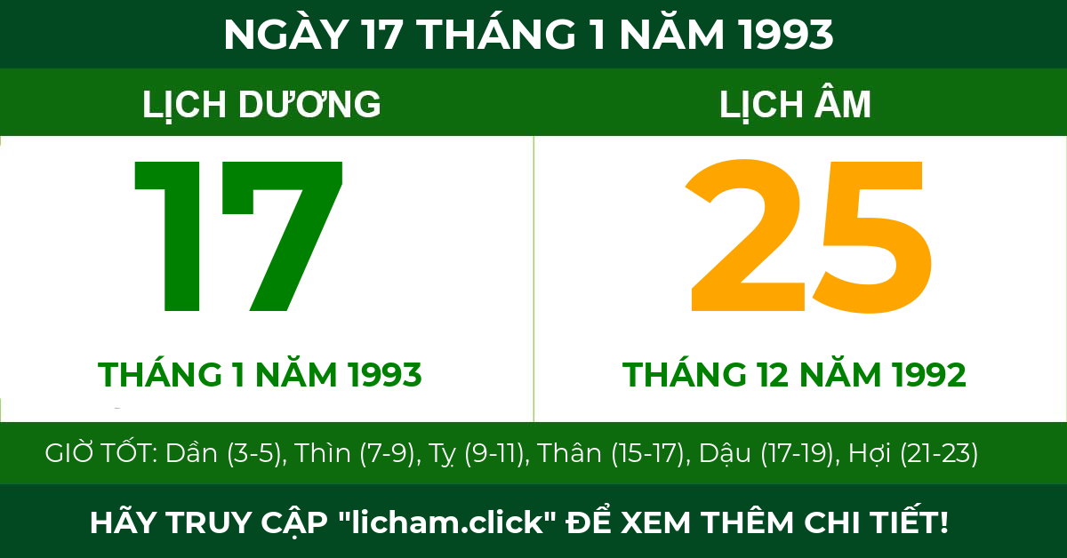 lịch âm ngày 17 tháng 1 năm 1993