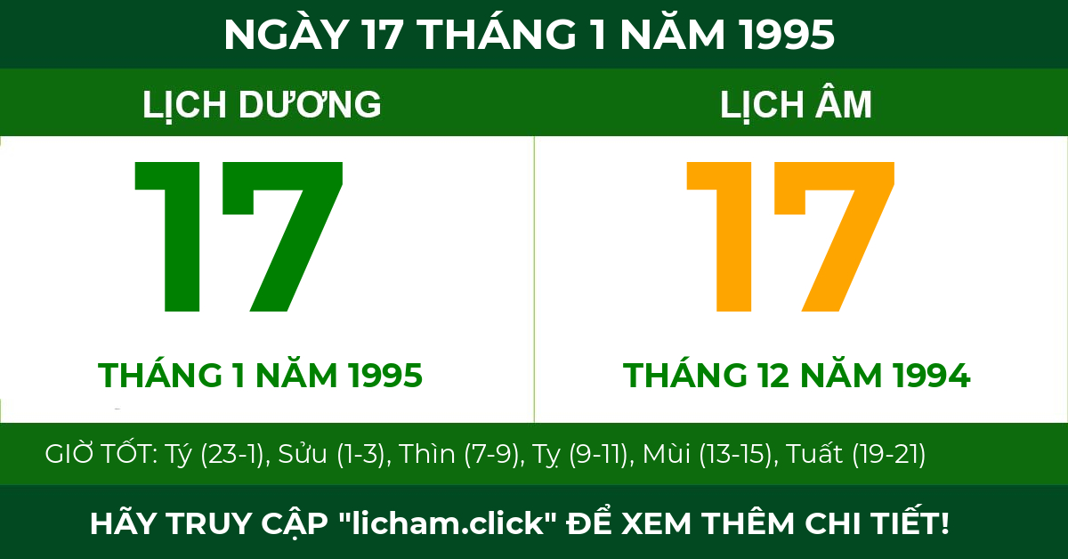 lịch âm ngày 17 tháng 1 năm 1995